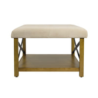 Ottoman with Open Storage, Wood Legs, Cream Tufted Microfiber 30 Inch -BM334418