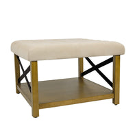 Ottoman with Open Storage, Wood Legs, Cream Tufted Microfiber 30 Inch -BM334418