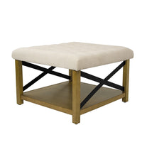 Ottoman with Open Storage, Wood Legs, Cream Tufted Microfiber 30 Inch -BM334418
