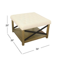 Ottoman with Open Storage, Wood Legs, Cream Tufted Microfiber 30 Inch -BM334418