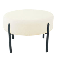 Joe Round Ottoman Footstool, Black Metal, Plush Cream Sherpa 28 Inch -BM334419