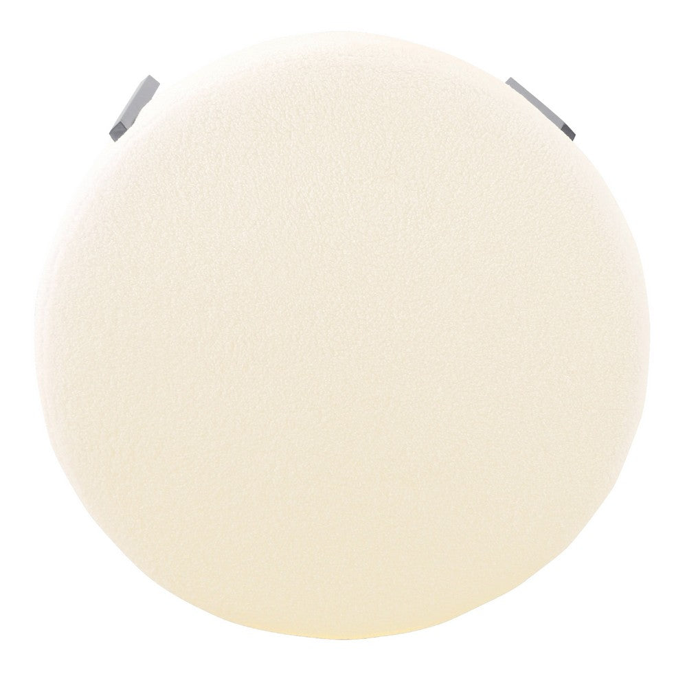 Joe Round Ottoman Footstool, Black Metal, Plush Cream Sherpa 28 Inch -BM334419