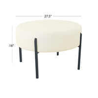 Joe Round Ottoman Footstool, Black Metal, Plush Cream Sherpa 28 Inch -BM334419