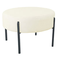 Joe Round Ottoman Footstool, Black Metal, Plush Cream Sherpa 28 Inch -BM334419