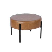 Joe Round Ottoman Footstool, Black Metal, Brown Faux Leather 28 Inch -BM334420