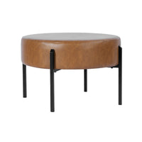Joe Round Ottoman Footstool, Black Metal, Brown Faux Leather 28 Inch -BM334420