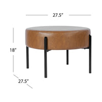 Joe Round Ottoman Footstool, Black Metal, Brown Faux Leather 28 Inch -BM334420