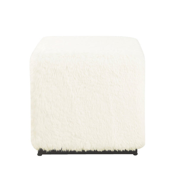Lev Accent Ottoman, Square Cube SIlhouette with White Faux Fur 16 Inch -BM334421