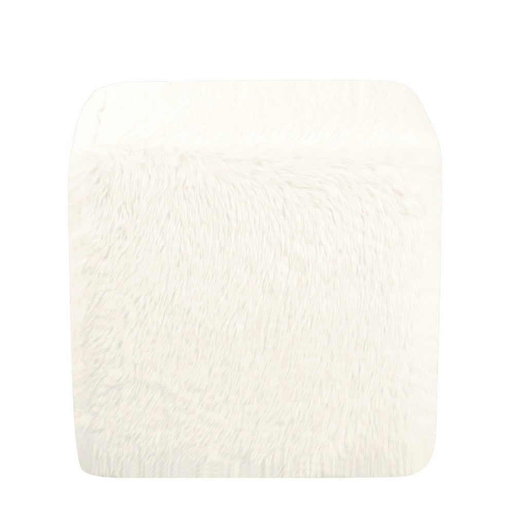 Lev Accent Ottoman, Square Cube SIlhouette with White Faux Fur 16 Inch -BM334421