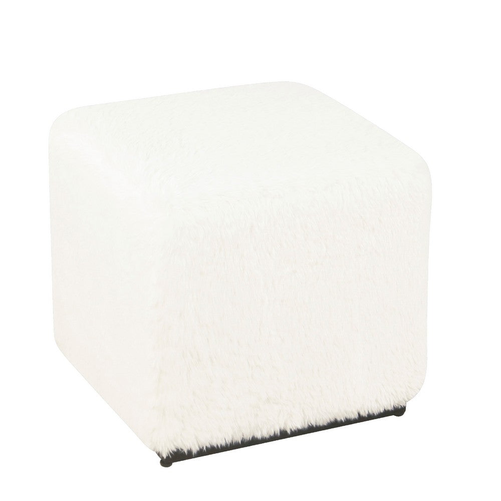 Lev Accent Ottoman, Square Cube SIlhouette with White Faux Fur 16 Inch -BM334421
