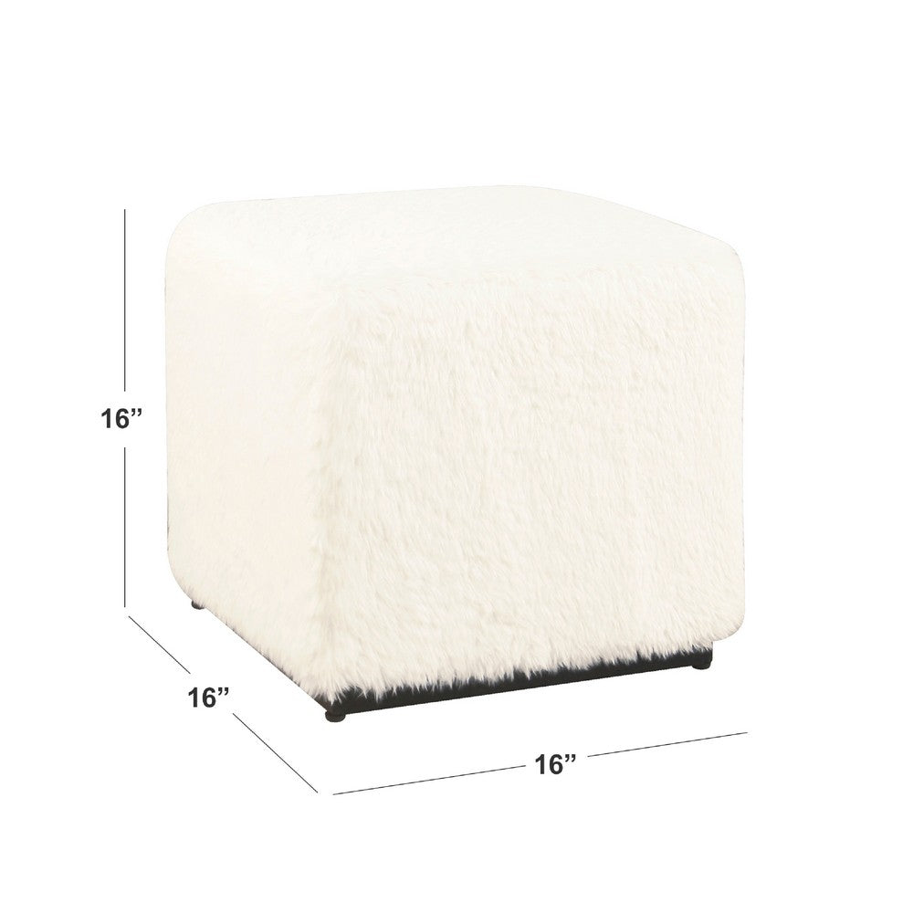 Lev Accent Ottoman, Square Cube SIlhouette with White Faux Fur 16 Inch -BM334421
