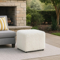 Lev Accent Ottoman, Square Cube SIlhouette with White Faux Fur 16 Inch -BM334421