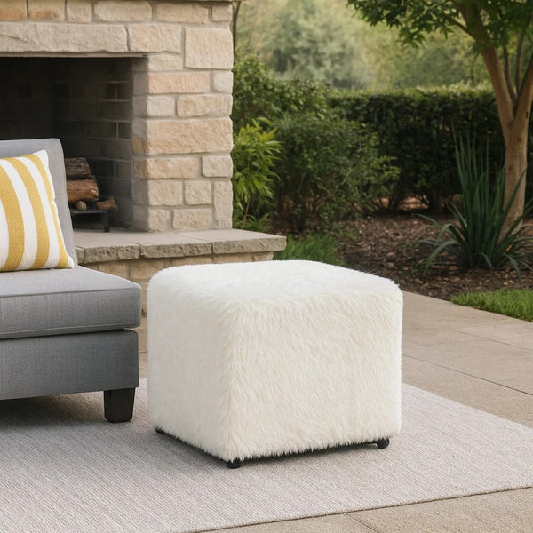 Lev Accent Ottoman, Square Cube SIlhouette with White Faux Fur 16 Inch -BM334421