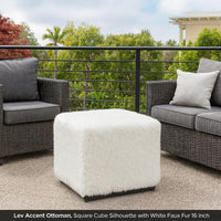 Lev Accent Ottoman, Square Cube SIlhouette with White Faux Fur 16 Inch -BM334421