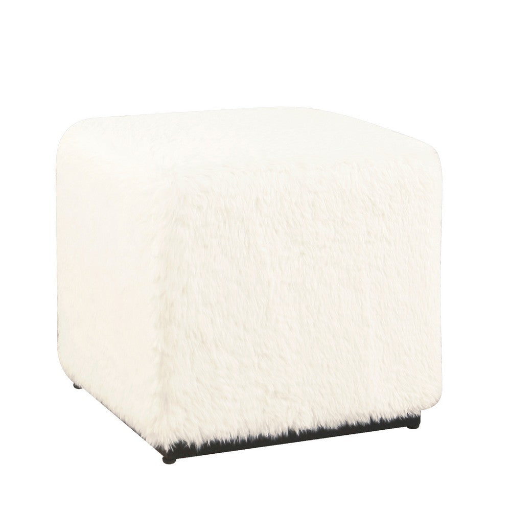 Lev Accent Ottoman, Square Cube SIlhouette with White Faux Fur 16 Inch -BM334421