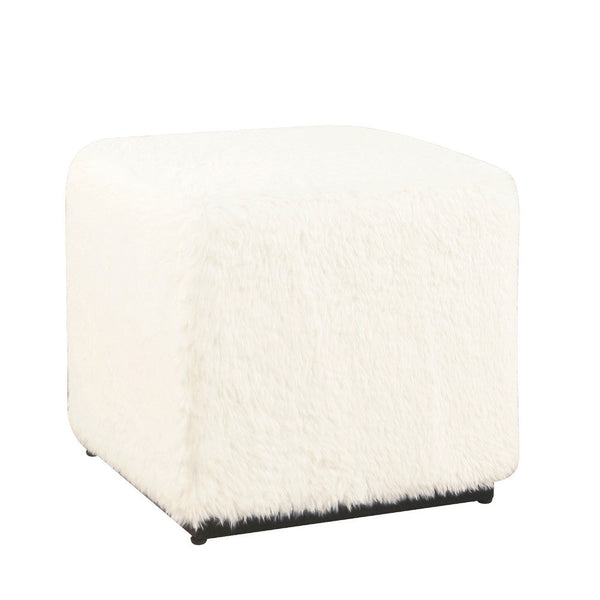 Lev Accent Ottoman, Square Cube SIlhouette with White Faux Fur 16 Inch -BM334421