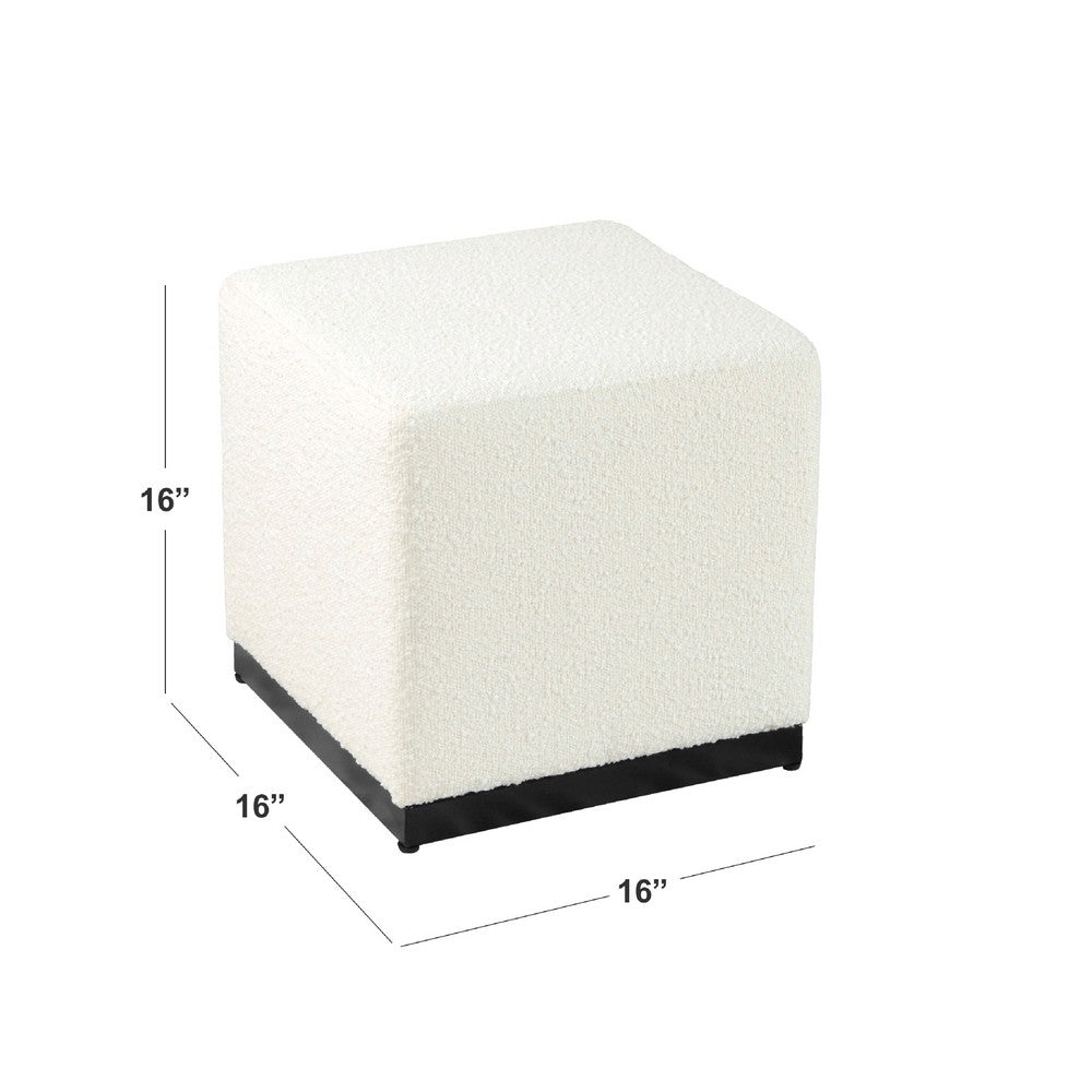 Lev Accent Ottoman, Square Cube SIlhouette with White Boucle 16 Inch -BM334422