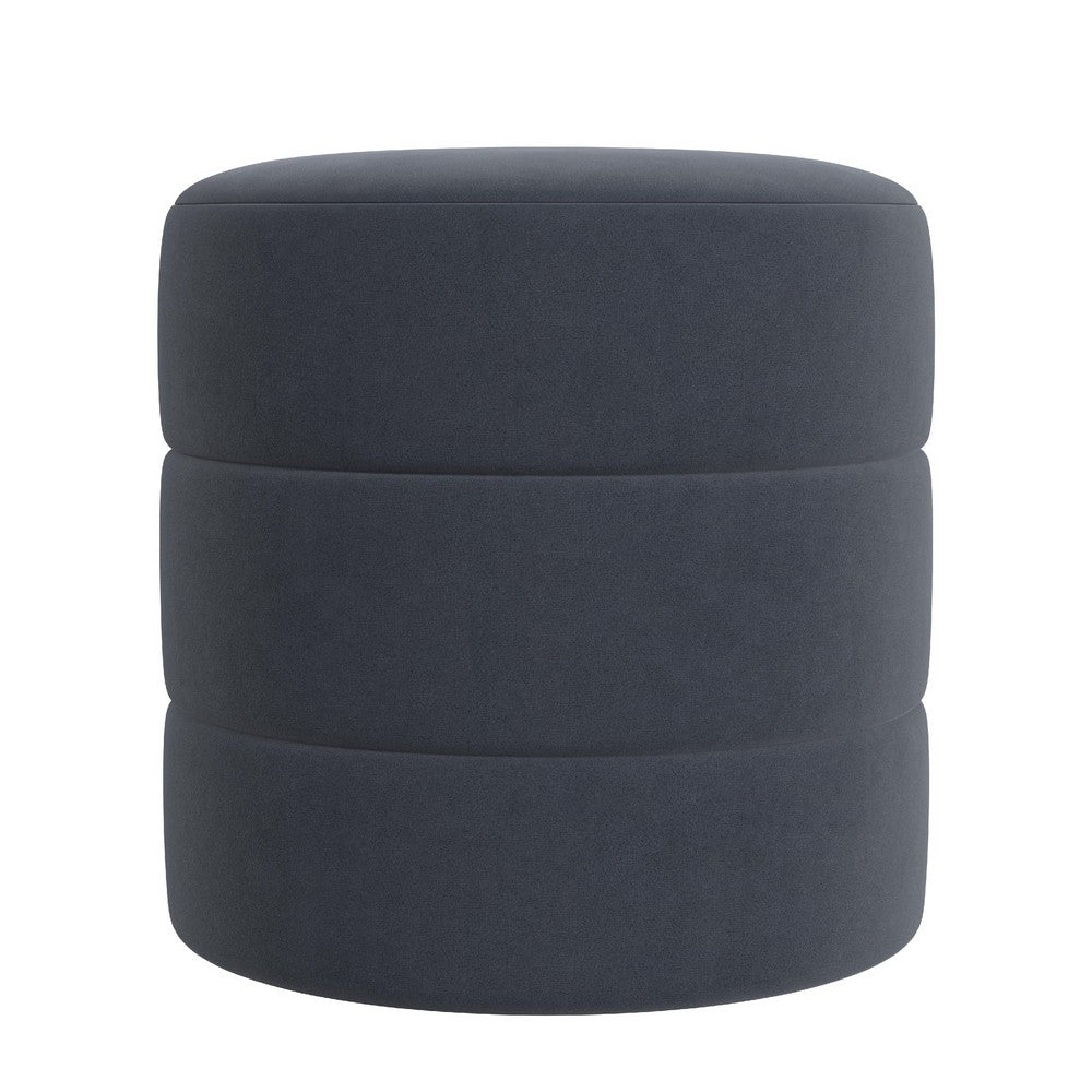 Sem Round Accent Ottoman, Royal Blue Channel Stitched Velvet 18 Inch -BM334423