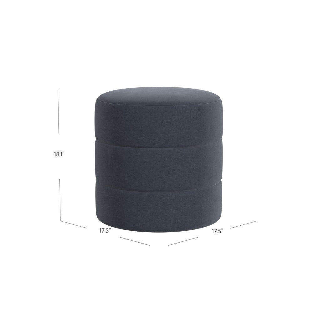 Sem Round Accent Ottoman, Royal Blue Channel Stitched Velvet 18 Inch -BM334423