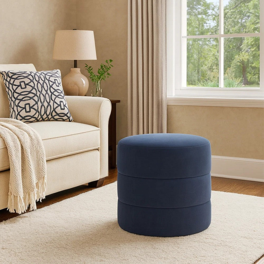 Sem Round Accent Ottoman, Royal Blue Channel Stitched Velvet 18 Inch -BM334423