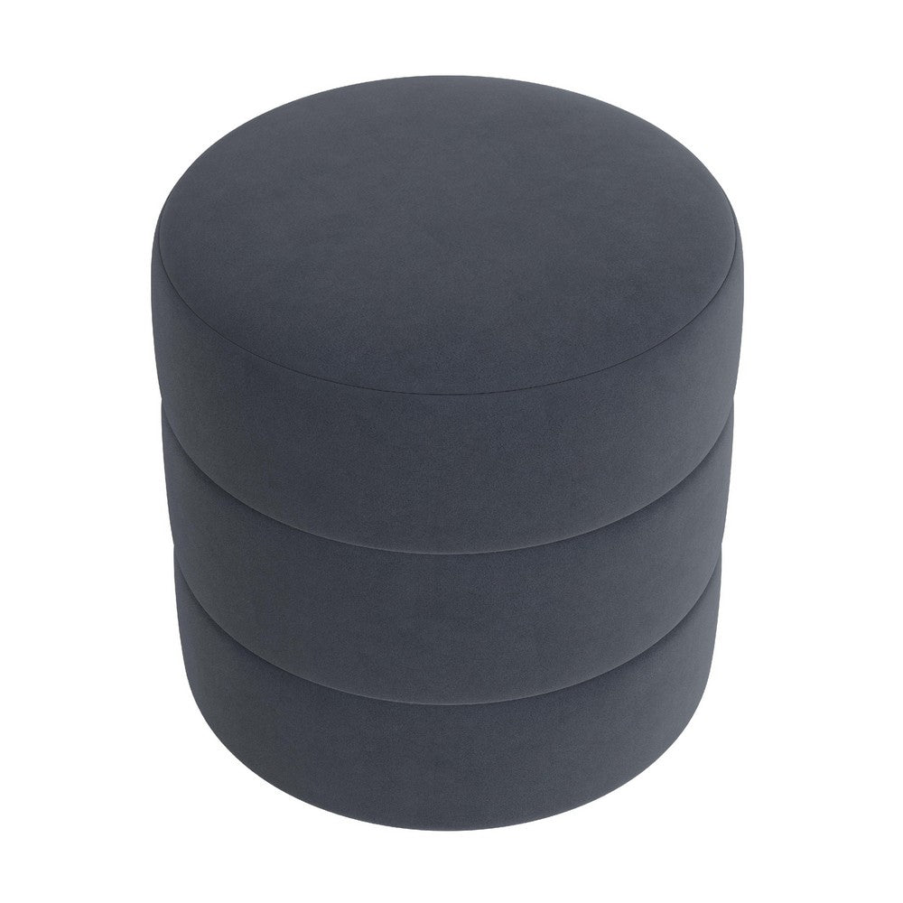Sem Round Accent Ottoman, Royal Blue Channel Stitched Velvet 18 Inch -BM334423