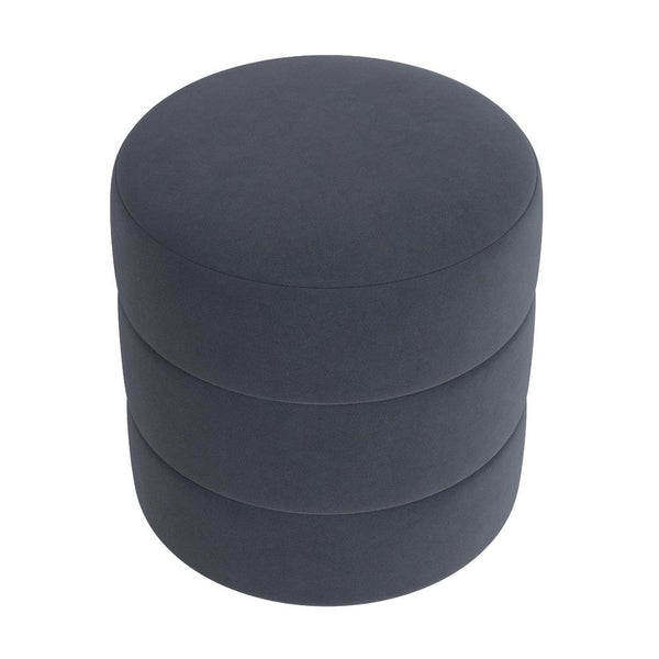 Sem Round Accent Ottoman, Royal Blue Channel Stitched Velvet 18 Inch -BM334423