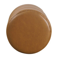 Sem Round Accent Ottoman, Brown Channel Tufted Faux Leather 18 Inch -BM334424