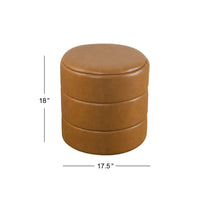 Sem Round Accent Ottoman, Brown Channel Tufted Faux Leather 18 Inch -BM334424