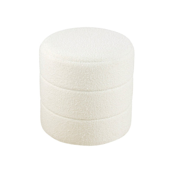 Sem Round Accent Ottoman, Cream White Chanel Stitched Boucle 18 Inch -BM334425