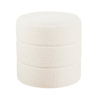 Sem Round Accent Ottoman, Cream White Chanel Stitched Boucle 18 Inch -BM334425