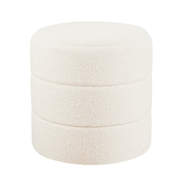 Sem Round Accent Ottoman, Cream White Chanel Stitched Boucle 18 Inch -BM334425