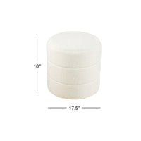 Sem Round Accent Ottoman, Cream White Chanel Stitched Boucle 18 Inch -BM334425