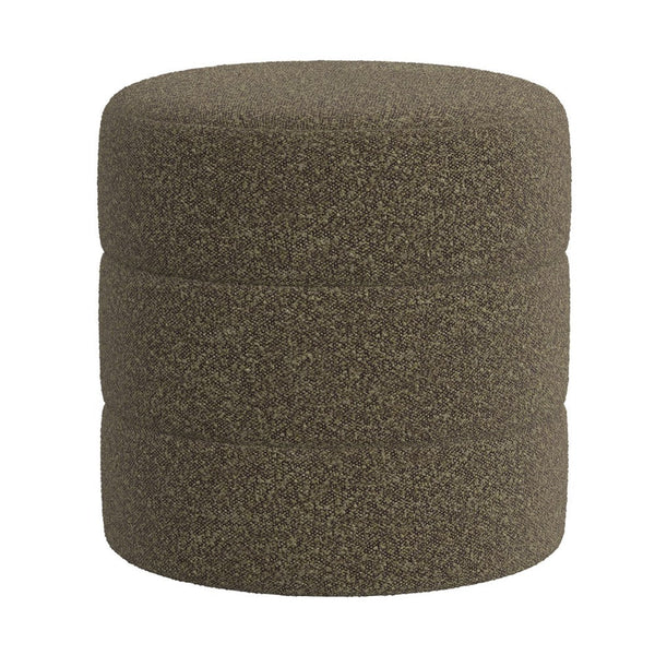 Sem Round Accent Ottoman, Dark Brown Channel Stitched Boucle 18 Inch -BM334426