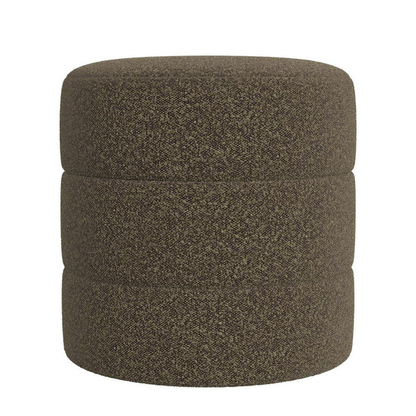 Sem Round Accent Ottoman, Dark Brown Channel Stitched Boucle 18 Inch -BM334426