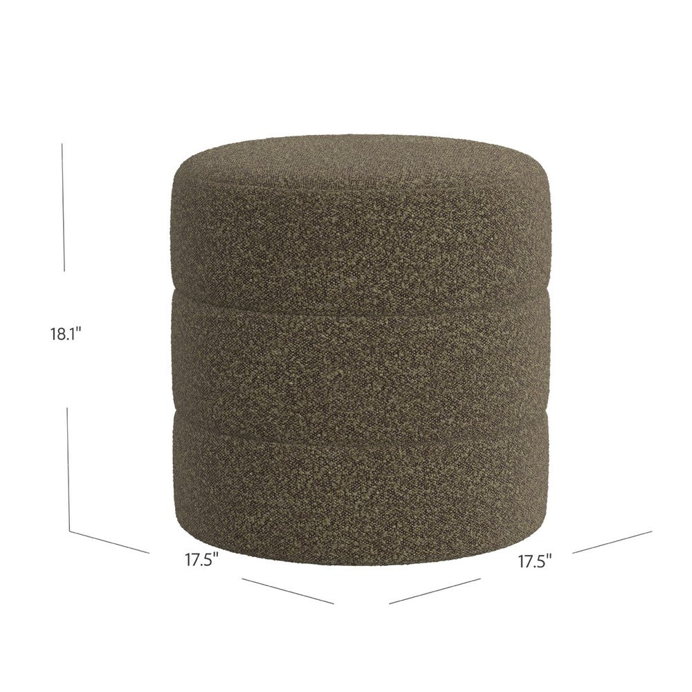 Sem Round Accent Ottoman, Dark Brown Channel Stitched Boucle 18 Inch -BM334426