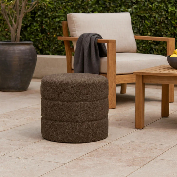 Sem Round Accent Ottoman, Dark Brown Channel Stitched Boucle 18 Inch -BM334426