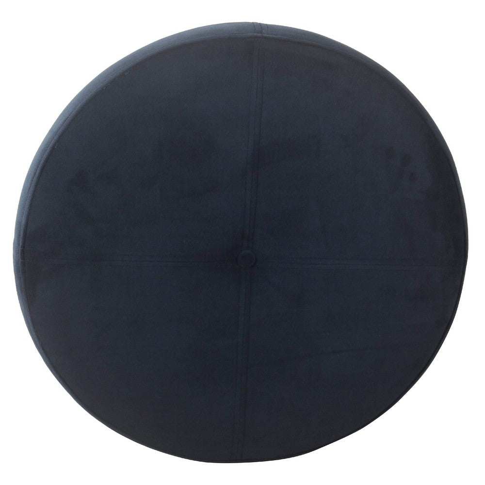 Soni Round Storage Ottoman, 24 Inch Navy Blue Velvet, Dark Brown Legs -BM334427