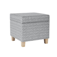 Pyp Square Storage Ottoman, 18 Inch Gray Print Fabric, Brown Wood -BM334429