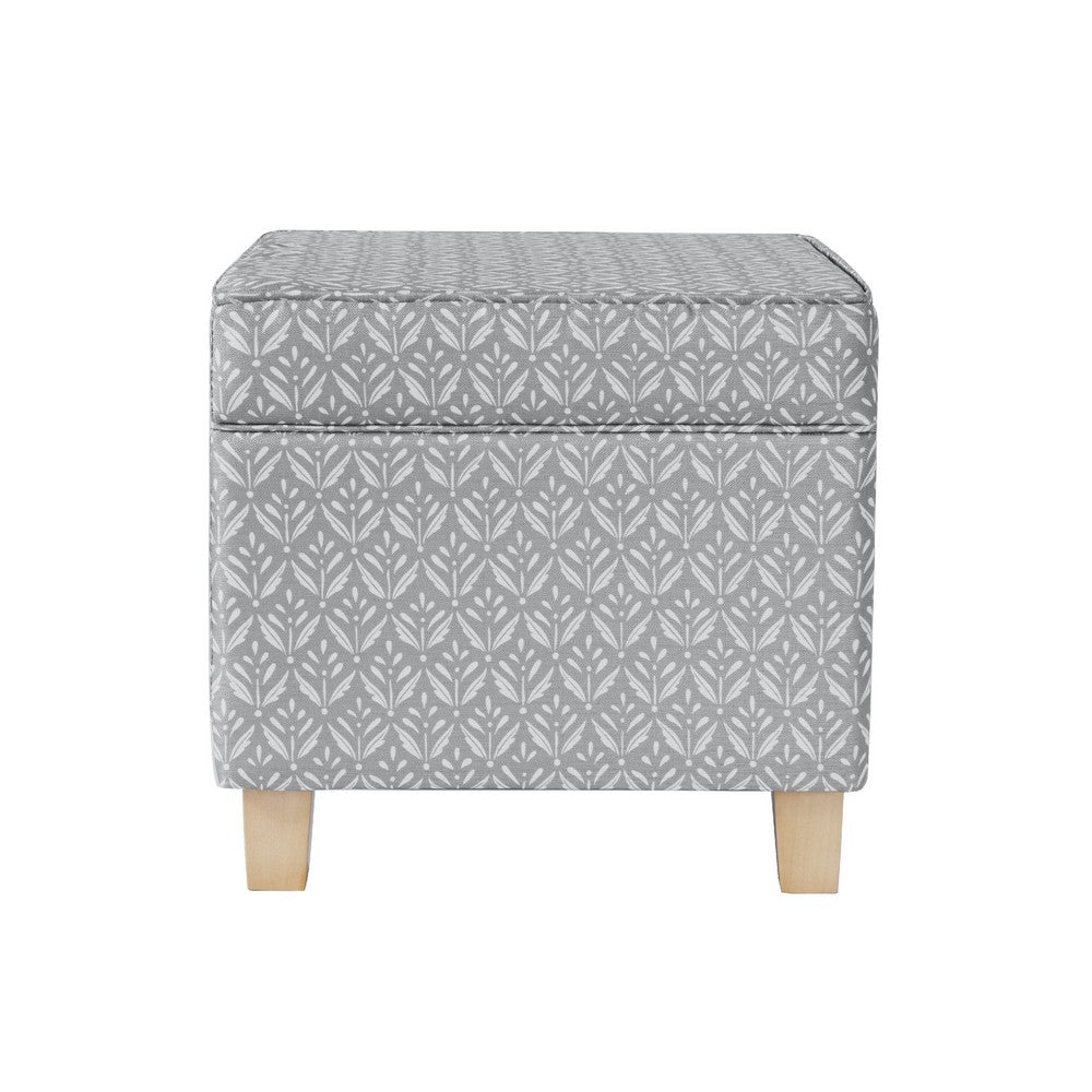 Pyp Square Storage Ottoman, 18 Inch Gray Print Fabric, Brown Wood -BM334429