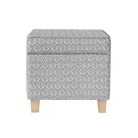 Pyp Square Storage Ottoman, 18 Inch Gray Print Fabric, Brown Wood -BM334429