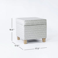 Pyp Square Storage Ottoman, 18 Inch Gray Print Fabric, Brown Wood -BM334429