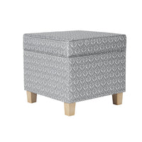 Pyp Square Storage Ottoman, 18 Inch Gray Print Fabric, Brown Wood -BM334429