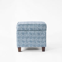 Pyp Square Storage Ottoman, 18 Inch Indigo Blue Print, Walnut Brown -BM334430