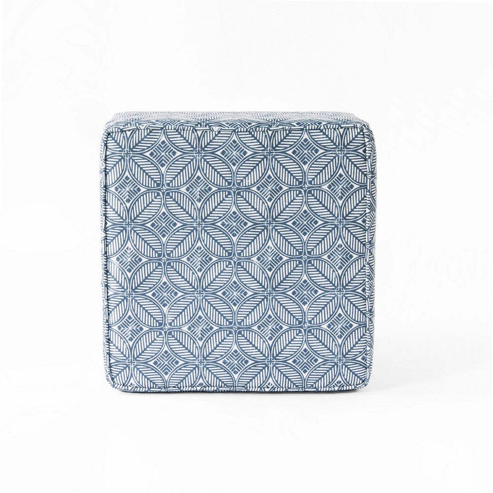 Pyp Square Storage Ottoman, 18 Inch Indigo Blue Print, Walnut Brown -BM334430
