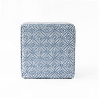 Pyp Square Storage Ottoman, 18 Inch Indigo Blue Print, Walnut Brown -BM334430