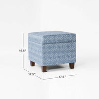Pyp Square Storage Ottoman, 18 Inch Indigo Blue Print, Walnut Brown -BM334430