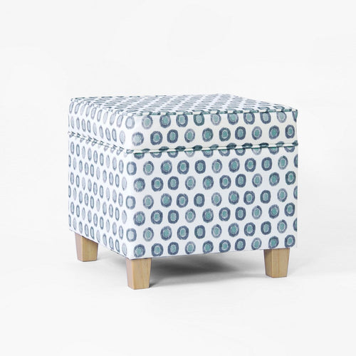 Pyp Square Storage Ottoman, 18 Inch Blue Green Pattern Print, Brown -BM334431
