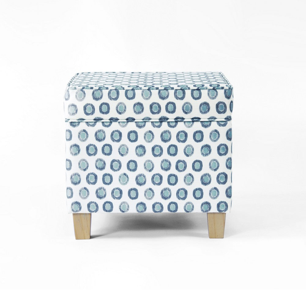 Pyp Square Storage Ottoman, 18 Inch Blue Green Pattern Print, Brown -BM334431