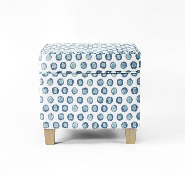 Pyp Square Storage Ottoman, 18 Inch Blue Green Pattern Print, Brown -BM334431