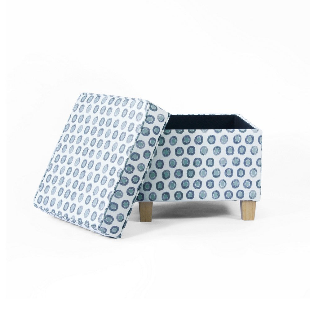 Pyp Square Storage Ottoman, 18 Inch Blue Green Pattern Print, Brown -BM334431